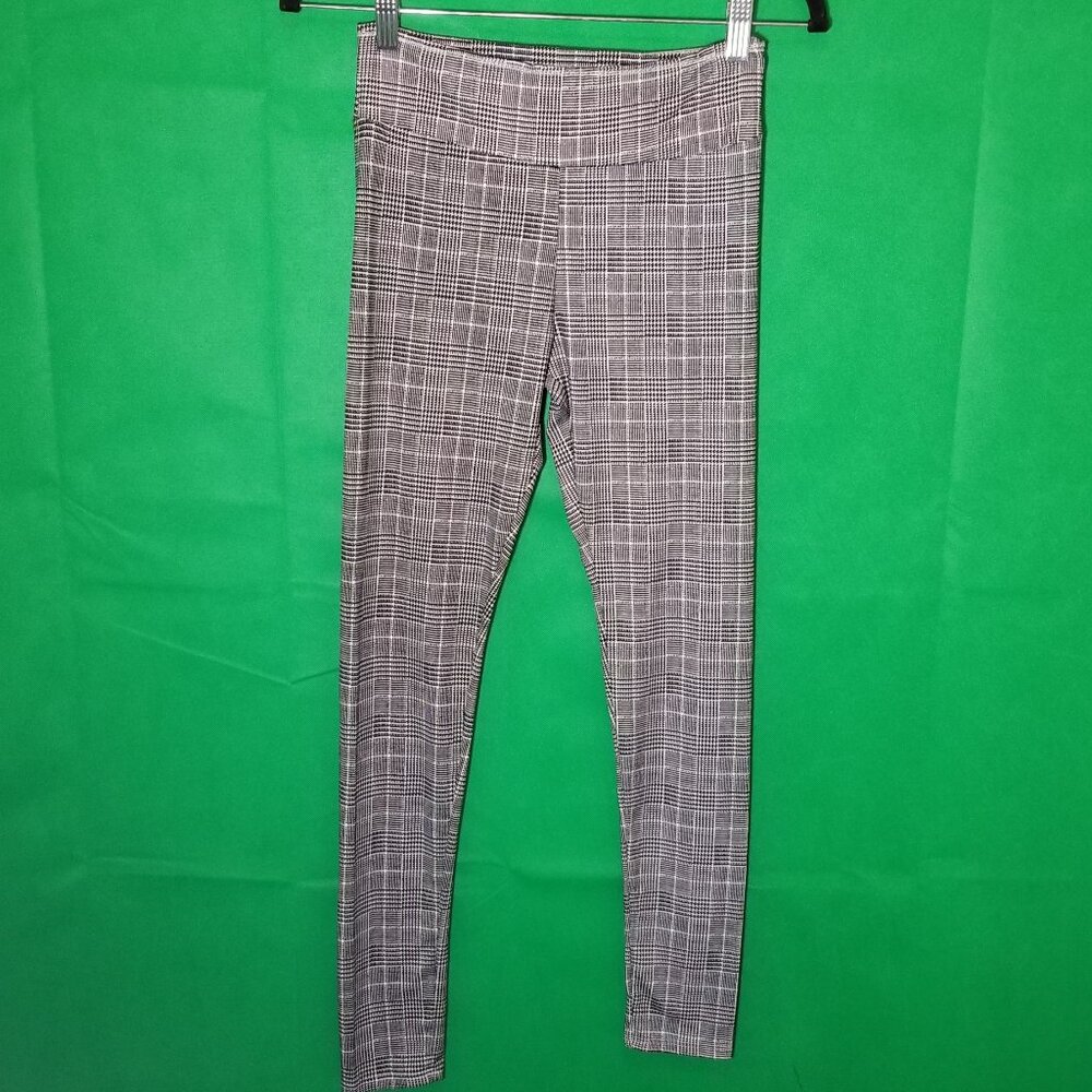 See You Monday Leggings Womens Small Black White Plaid Goth Rock Punk